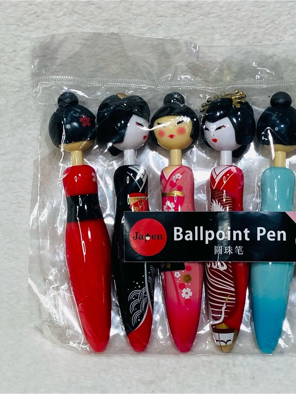 Japanese Kawaii Stationery Maiko Ballpoint Pens Set of 5 Knock-Style Pens